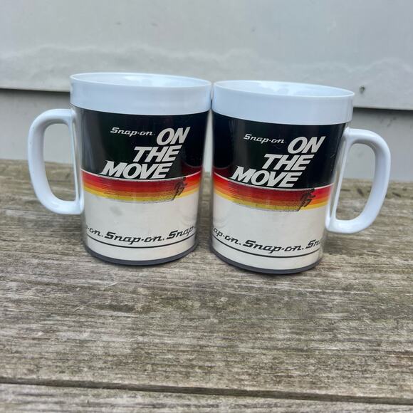 Vintage 90s Snap On Tools USA Thermo-Serv "On The Move" Coffee Mug Plastic Set 2 - Picture 1 of 5